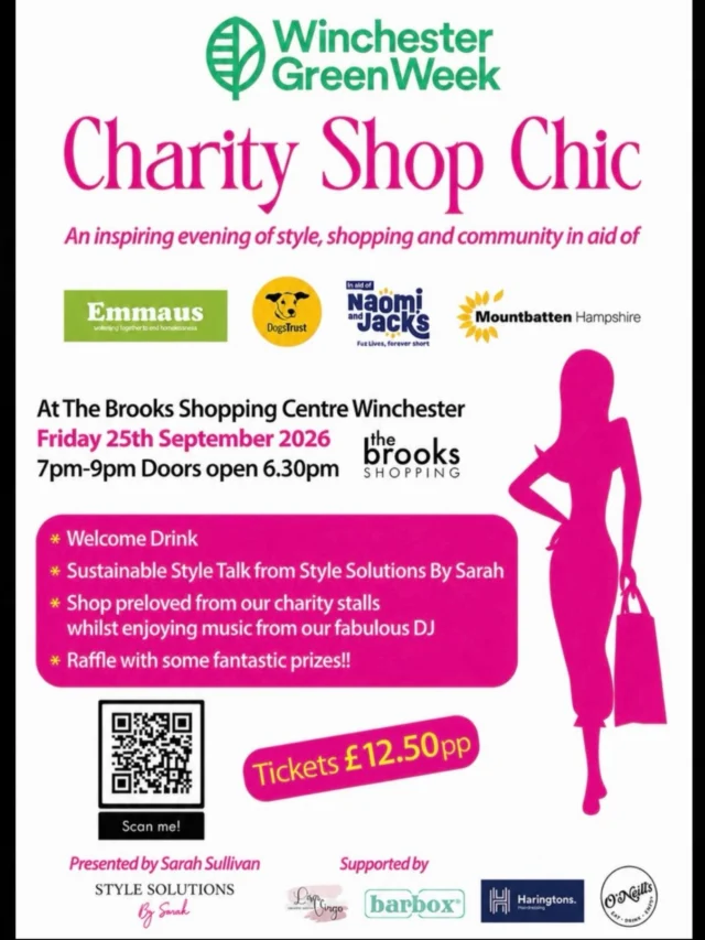Come on down to The Brooks on Friday 25th September from 6:30pm, and enjoy a fun evening of fashion, fun and community! Get ready for the Charity Shop Chic event! Expect sustainable style inspiration, exclusive fashion displays, DJ and live music, welcome drinks and good vibes! Tickets are £12.50pp, just scan the QR code to purchase! See you there🕺👗! @stylesolutionsbysarah - Preloved Charity Stalls: @dogstrust @mountbattenhampshire @emmaushampshire @naomiandjackshops